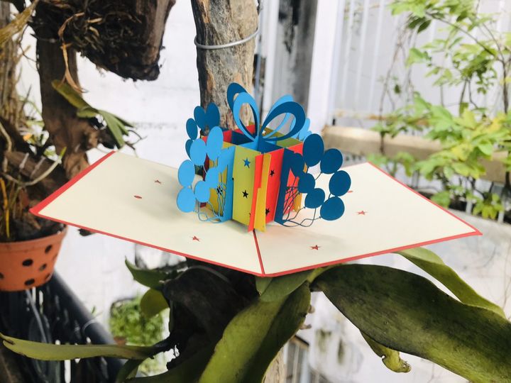Vietnamese Birthday Pop-up Card - Birthday gift and balloons - NCN08