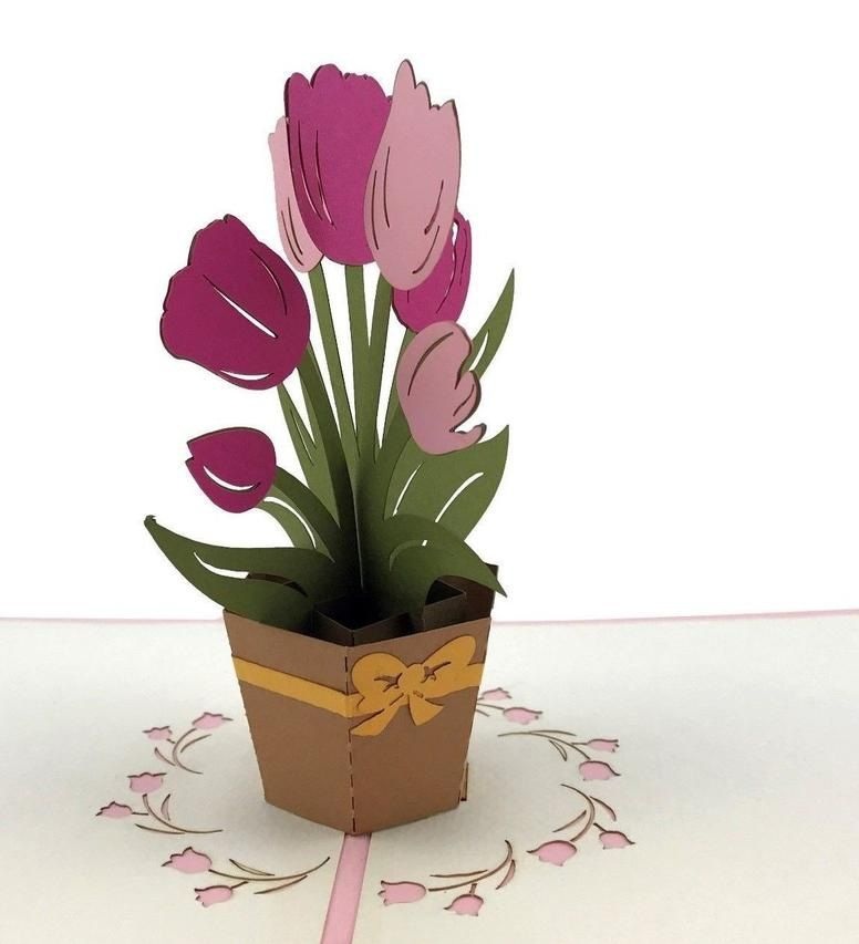 Thiệp 3D Cây và hoa - Thanh Toàn - Chậu hoa Tulip tinh xảo - NV92 