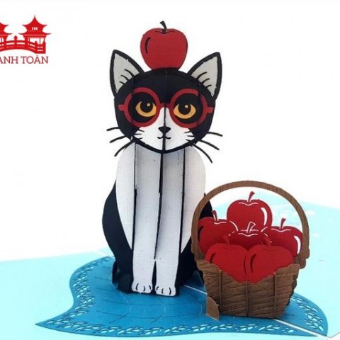 ASP08 Black cat and the apples basket 2021 (CODE SP) 3D Pop Up Card