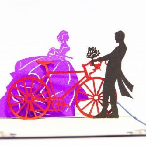 NCN12 Couple with red bicycle (SMALL) 3D Pop Up Card