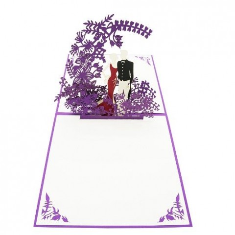 NV60 Couple under purple garland (Small) 3D Pop Up Card
